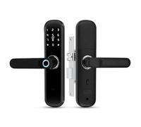 ReaIOKbii TUYA - Cerradura inteligente para puerta con asa: 5 en 1 cuenta con autenticación biométrica, contraseña digital, entrada sin llave de huellas dactilares y cerradura electrónica Bluetooth