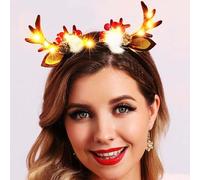 Reaky Diadema de Navidad con luces LED brillantes de cuernos de reno, diadema, diadema de orejas de ciervo, diademas de Navidad, tocado de Navidad, disfraz de festival, accesorios para el cabello para
