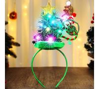 Reaky Diadema de Navidad iluminada con luces LED, sombrero verde, diadema de estrella de Navidad, accesorios para el cabello para mujeres (verde, talla única)