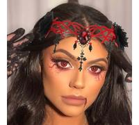 Reaky Diademas de Halloween con flores negras, diadema gótica con diamantes de imitación, accesorios para el cabello de Halloween para mujer