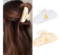 Reaky Pinzas acrílicas para el pelo con letras, lindas pinzas para el pelo, accesorios elegantes para el cabello para mujer (champán+blanco-A)