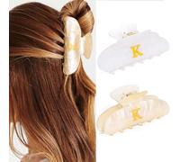 Reaky Pinzas acrílicas para el pelo con letras, lindas pinzas para el pelo, accesorios elegantes para el cabello para mujeres (champán+blanco-K)