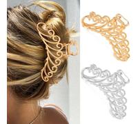 Reaky Pinzas para el pelo de pavo real, pinzas de metal dorado, 2 piezas, pinzas grandes, accesorios para el cabello para mujer