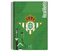 Real Betis Balompié- Cuaderno, Libreta, Bloc, Espiral, Cuadriculado, Material escolar, Color verde, Producto oficial (CyP Brands)