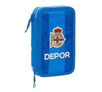 REAL DEPORTIVO DE LA CORUÑA - Estuche Escolar Niño, Estuche con Colores, con 28 Útiles Incluidos, Ideal para Niños de 5 a 14 Años, Cómodo y Versátil, Calidad y Resistencia, 12.5x4x19.5 cm, Color Azul