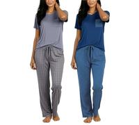 Real Essentials 4 Piezas: Pijama Supersuave para Mujer, Cuello en V, Manga Corta con Pantalones - Multi Color - M