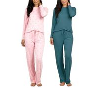 Real Essentials Pack de 2 Pijamas de Manga Corta para Mujer, Supersuave, con Pantalones (Disponible en Tallas Grandes), Conjunto de Manga Larga F, XL