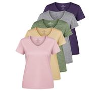 Real Essentials - Pack de 5 Camisetas Deportivas de Manga Corta con Cuello de Pico para Mujer, Camiseta de Yoga Que Absorbe la Humedad (Disponible en Tallas Grandes), Juego 14, S