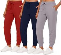 Real Essentials Paquete de 3: Pantalones Deportivos de Forro Polar para Mujer de Ajuste Relajado - Casual Athleisure (Disponible en Tallas Grandes), Set 9, XL
