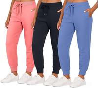 Real Essentials Paquete de 3: Pantalones Deportivos de Forro Polar para Mujer de Ajuste Relajado - Casual Athleisure (Disponible en Tallas Grandes), Set 11, M