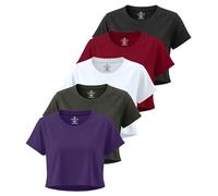Real Essentials Paquete de 5: Camiseta Corta de Manga Corta para Mujer, para Entrenamiento, Gimnasio, Camiseta atlética (Disponible en Tallas Grandes), Set 5, S