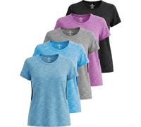 Real Essentials Paquete de 5: Camiseta Deportiva de Manga Corta con Cuello Redondo y tecnología Dry Fit Tech para Mujer, Set 4, XL