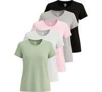 Real Essentials Paquete de 5: Camiseta Deportiva de Manga Corta con Cuello Redondo y tecnología Dry Fit Tech para Mujer (Disponible en Tallas Grandes), Set 9, XL