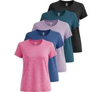 Real Essentials Paquete de 5: Camiseta Deportiva de Manga Corta con Cuello Redondo y tecnología Dry Fit Tech para Mujer, Set 7, XXL