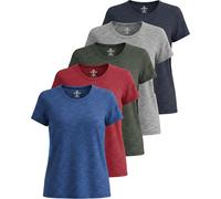 Real Essentials Paquete de 5: Camiseta Deportiva de Manga Corta elástica de Manga Corta y Cuello Redondo para Mujer (Disponible en Tallas Grandes), Conjunto 3, S