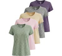 Real Essentials Paquete de 5: Camisetas de Manga Corta para Mujer, para Entrenamiento, Fitness, Pilates, Gimnasio, Ropa Deportiva (Plus Disponible), Juego 14, 3X
