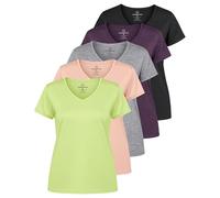 Real Essentials - Paquete de 5 camisetas deportivas de manga corta con cuello de pico para mujer, camiseta de yoga que absorbe la humedad (disponible en tallas grandes), set 11, XL