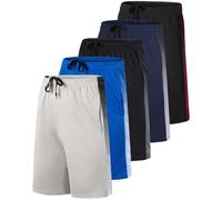 Real Essentials - Paquete de 5 pantalones cortos deportivos de baloncesto de malla para hombre, ropa deportiva de secado rápido con bolsillos, Set J, Large