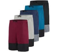 Real Essentials - Paquete de 5 pantalones cortos deportivos de baloncesto de malla para hombre, ropa deportiva de secado rápido con bolsillos, Set L, Large
