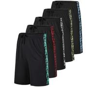 Real Essentials - Paquete de 5 Pantalones Cortos Deportivos de Baloncesto de Malla para Hombre, Ropa Deportiva de Secado rápido con Bolsillos, Large