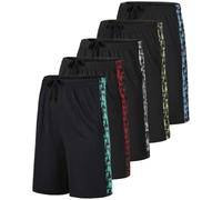 Real Essentials - Paquete de 5 pantalones cortos deportivos de baloncesto de malla para hombre, ropa deportiva de secado rápido con bolsillos, Large