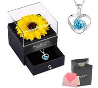 Real Girasol Eterna, Caja de Regalo de Collar, Flores Preservadas Eterna Hecha a Mano Girasol con Collar, Románticos Regalo para Esposa/Novia para Día de San Valentín/Aniversario Bodas/Cumpleaños