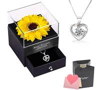 Real Girasol Eterna, Caja de Regalo de Collar, Flores Preservadas Eterna Hecha a Mano Girasol con Collar, Románticos Regalo para Esposa/Novia para Día de San Valentín/Aniversario Bodas/Cumpleaños