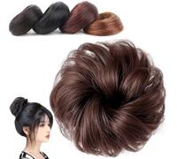Real Hair Bun Wig, Messy Bun Hair Piece, Multi-Color Ponytail Extension with Elastic Rubber Band, Hairpieces Accessories for Women (Dark brown,Curly hair bun)