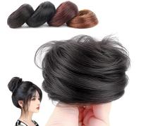 Real Hair Bun Wig, Messy Bun Hair Piece, Multi-Color Ponytail Extension with Elastic Rubber Band, Hairpieces Accessories for Women (Natural black,Straight hair bun)