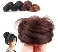 Real Hair Bun Wig, Messy Bun Hair Piece, Multi-Color Ponytail Extension with Elastic Rubber Band, Hairpieces Accessories for Women (Dark brown,Straight hair bun)