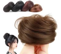 Real Hair Bun Wig, Messy Bun Hair Piece, Multi-Color Ponytail Extension with Elastic Rubber Band, Hairpieces Accessories for Women (Light brown,Straight hair bun)