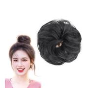 Real Hair Bun Wig, Messy Bun real Hair Piece, Natural Wavy Smoothed Updo Hairpieces, Extensions Thick Updo Hairpieces for Women Girls with Elastic Rubber Band (Natural black,Curly hair bun)