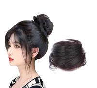 Real Hair Bun Wig, Messy Bun real Hair Piece, Natural Wavy Smoothed Updo Hairpieces, Extensions Thick Updo Hairpieces for Women Girls with Elastic Rubber Band (Natural black,Straight hair bun)