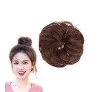 Real Hair Bun Wig, Messy Bun real Hair Piece, Natural Wavy Smoothed Updo Hairpieces, Extensions Thick Updo Hairpieces for Women Girls with Elastic Rubber Band (Dark brown,Curly hair bun)
