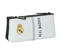 Real Madrid 1ª EQUIPACIÓN 24/25 - Neceser Escolar Infantil, con Cremallera Simple, Ideal para Niños de Diferentes Edades, Cómodo y Versátil, Calidad y Resistencia, 22x8x10 cm, Color Blanco/Gris