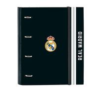 REAL MADRID 1ª EQUIPACIÓN 24/25 - Carpeta 4 Anillas de 35 cm con 100 Hojas A4, Ideal para Niños de Diferentes Edades, Cómoda y Versátil, Calidad y Resistencia, 27x3.5x32 cm, Color Blanco/gris