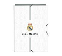REAL MADRID 1ª EQUIPACIÓN 24/25 - Carpeta Folio con 3 Solapas, Ideal para Niños de Diferentes Edades, Cómoda y Versátil, Calidad y Resistencia, 26x36.5 cm, Color Blanco/gris