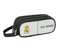 REAL MADRID 1ª EQUIPACIÓN 24/25 - Estuche Triple Cremallera, Ideal para Niños de 5 a 14 Años, Cómodo y Versátil, Calidad y Resistencia, 21x7x8.5 cm, Color Blanco/gris