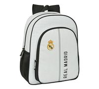REAL MADRID 1ª EQUIPACIÓN 24/25 - Mochila Escolar Niño, Mochila Infantil, Adaptable a Carro, Ideal para Niños en Edad Escolar, Cómoda y Versátil, Calidad y Resistencia, 32x12x38 cm, Color Blanco/gris