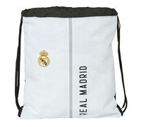 REAL MADRID 1ª EQUIPACIÓN 24/25 - Mochila Saco Plano Grande, Mochila, Ideal para Niños de Diferentes Edades, Cómoda y Versátil, Calidad y Resistencia, 35x40 cm, Color Blanco/gris