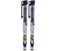 Real Madrid - Bolígrafo Roller con Tinta Líquida, con Tapa, Color Blanco y Azul, Producto Oficial (CyP Brands) (Paquete de 2)