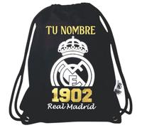 Real Madrid - Bolsa personalizable con tu nombre | Diseño exclusivo con escudo y año 1902 | Mochila saco ligera y resistente | Ideal para deporte, cole o regalo | Producto no oficial