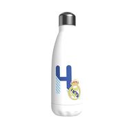 Real Madrid - Botella Agua de Acero Inoxidable, Cierre Hermético, con Diseño Letra H en Azul, 550 ml, Color Blanco, Producto Oficial