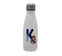 Real Madrid - Botella Agua de Acero Inoxidable, Cierre Hermético, con Diseño Letra K en Azul, 550 ml, Color Blanco, Producto Oficial