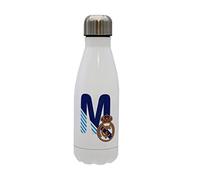 Real Madrid - Botella Agua de Acero Inoxidable, Cierre Hermético, con Diseño Letra M en Azul, 550 ml, Color Blanco, Producto Oficial