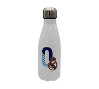 Real Madrid - Botella Agua de Acero Inoxidable, Cierre Hermético, con Diseño Letra O en Azul, 550 ml, Color Blanco, Producto Oficial