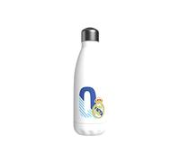 Real Madrid - Botella Agua de Acero Inoxidable, Cierre Hermético, con Diseño Letra Q en Azul, 550 ml, Color Blanco, Producto Oficial