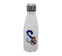 Real Madrid - Botella Agua de Acero Inoxidable, Cierre Hermético, con Diseño Letra S en Azul, 550 ml, Color Blanco, Producto Oficial