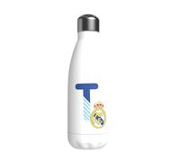 Real Madrid - Botella Agua de Acero Inoxidable, Cierre Hermético, con Diseño Letra T en Azul, 550 ml, Color Blanco, Producto Oficial