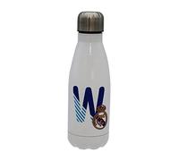 Real Madrid - Botella Agua de Acero Inoxidable, Cierre Hermético, con Diseño Letra W en Azul, 550 ml, Color Blanco, Producto Oficial